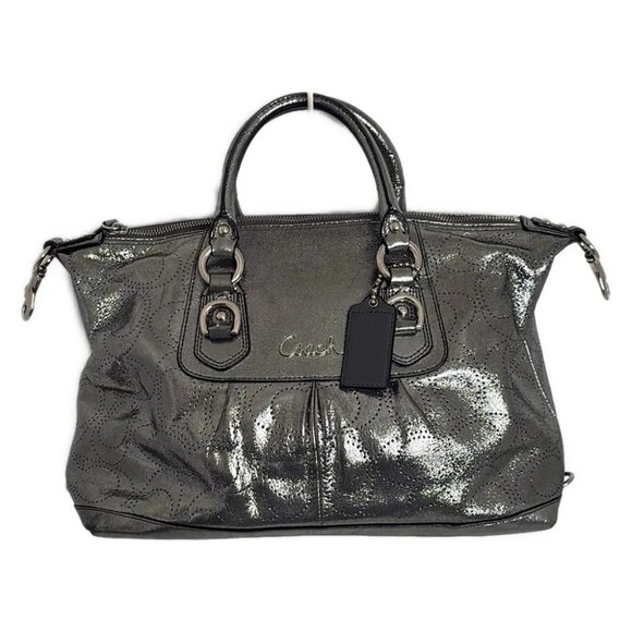 Auth COACH Ashley Perforated Leather Satchel F17130 Dark Silver Leather - - Picture 1 of 9